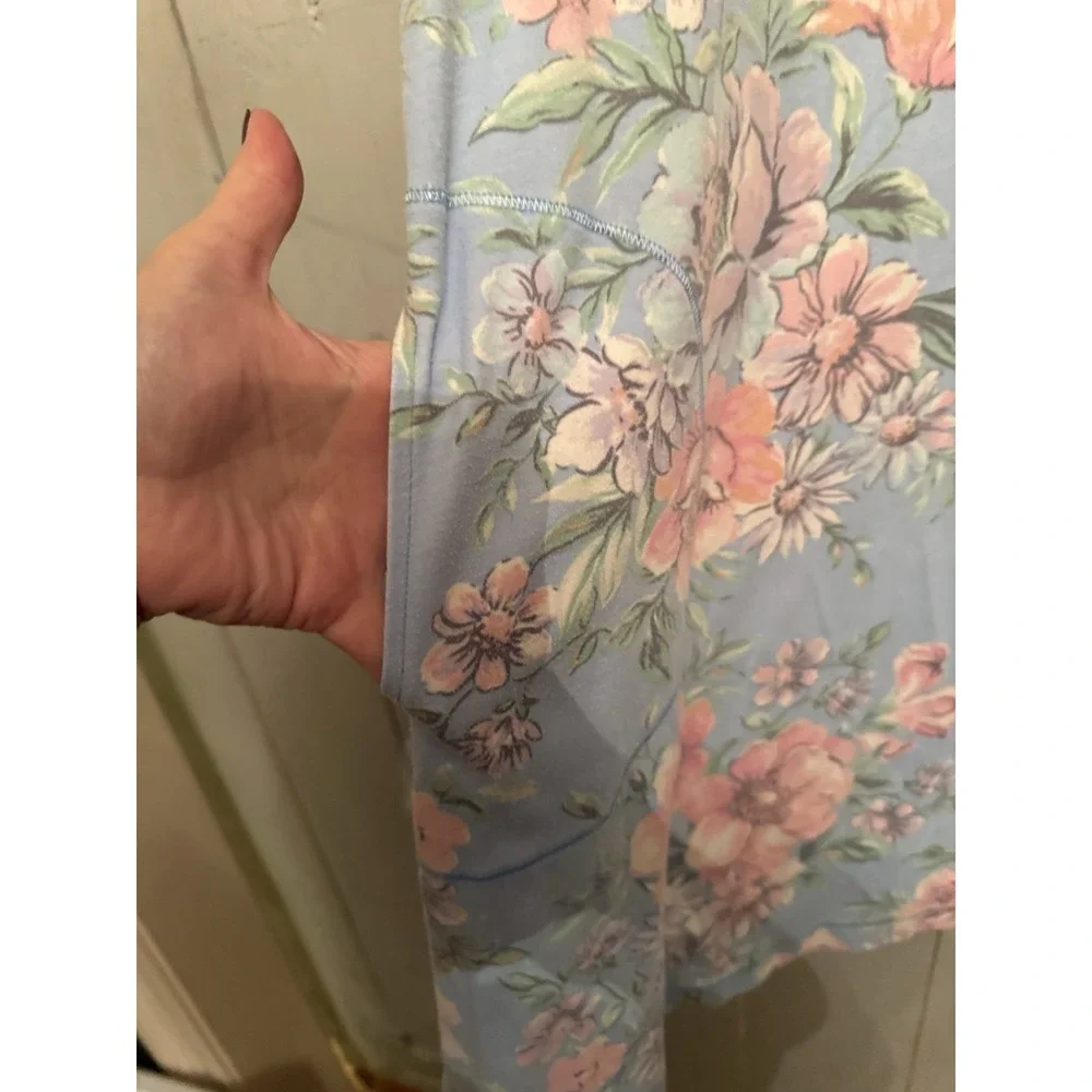 Miss Elaine Relax Pink Floral Short Lounge Gown, Pockets Size Small